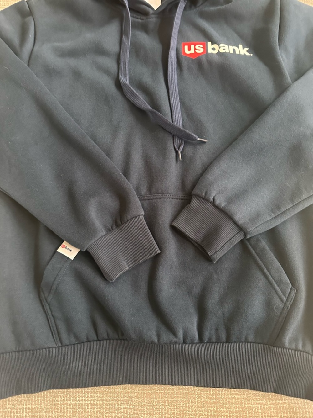 US Bank Hoodie Men’s Medium Navy Pullover Logo Sweatshirt Corporate Promo - Picture 7 of 13